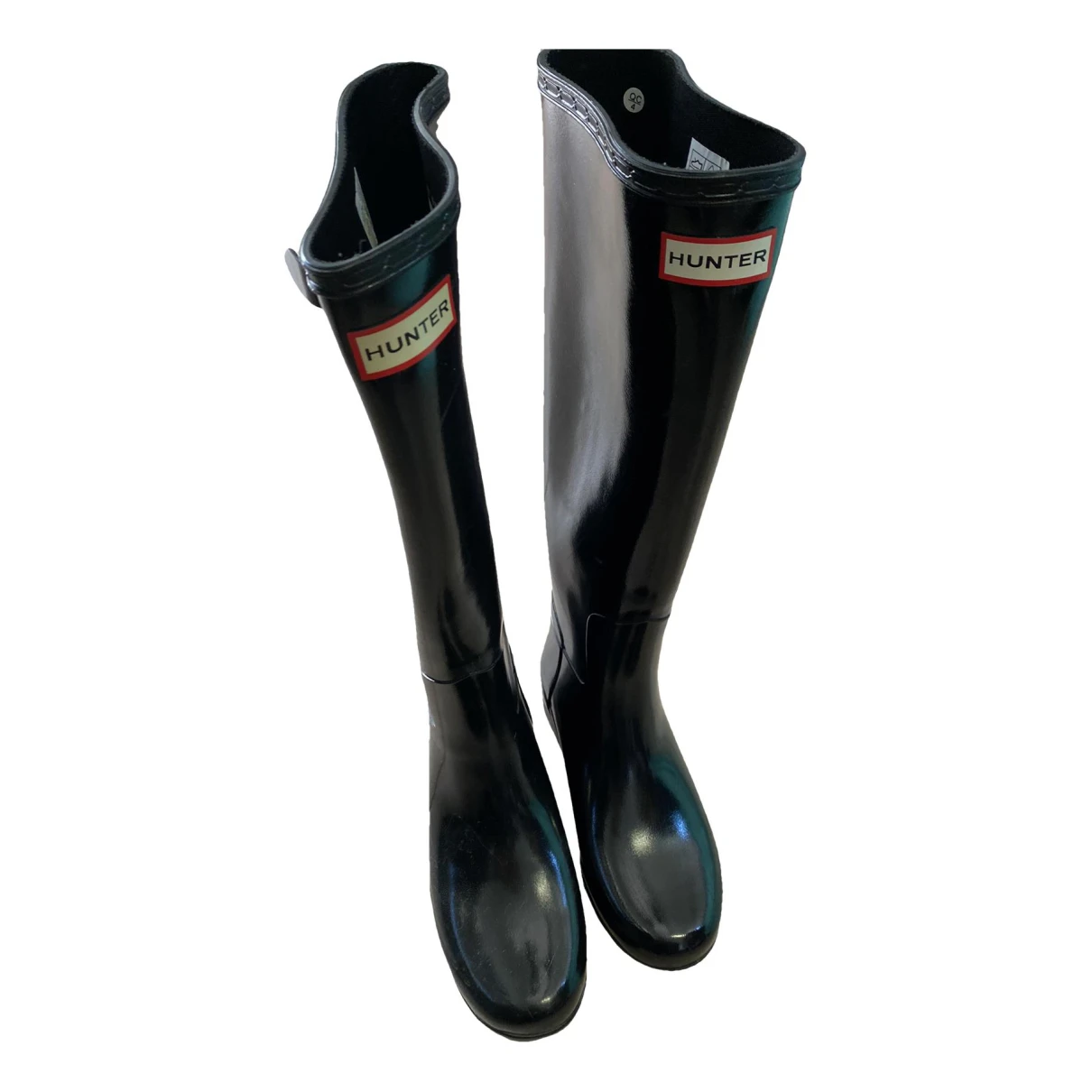 Pre-owned Hunter Leather Wellington Boots In Black