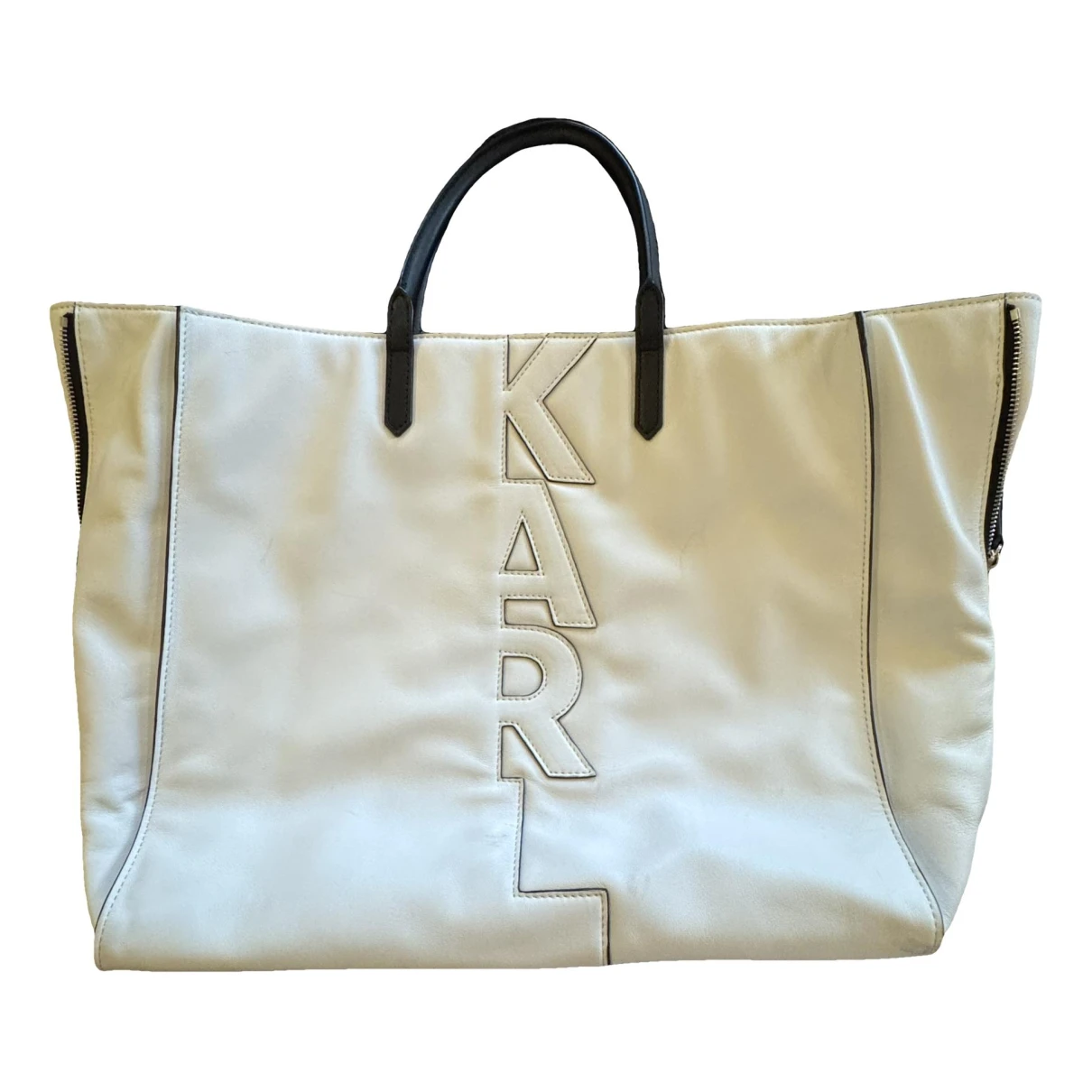 Pre-owned Karl Lagerfeld Leather Tote In White