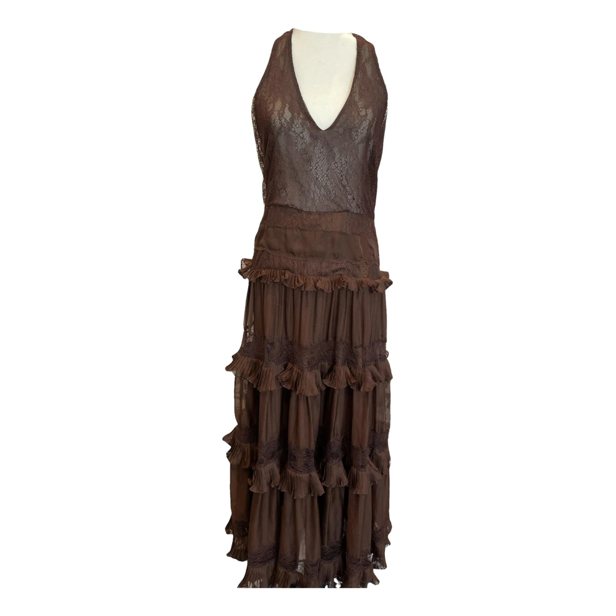 Pre-owned Valentino Silk Maxi Dress In Brown