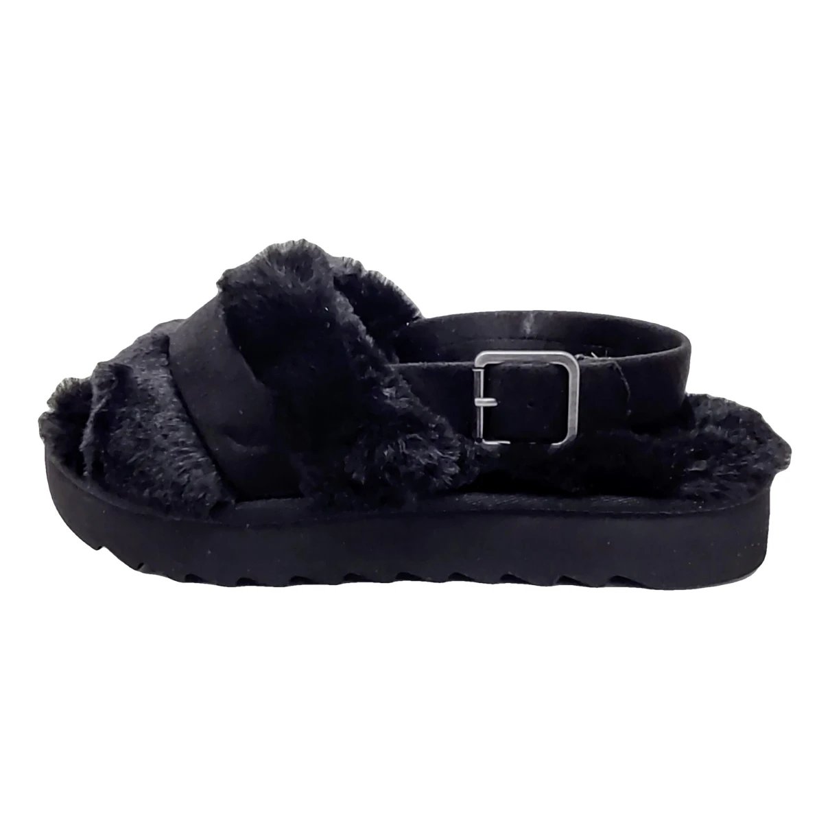 Pre-owned Ugg Faux Fur Sandal In Black