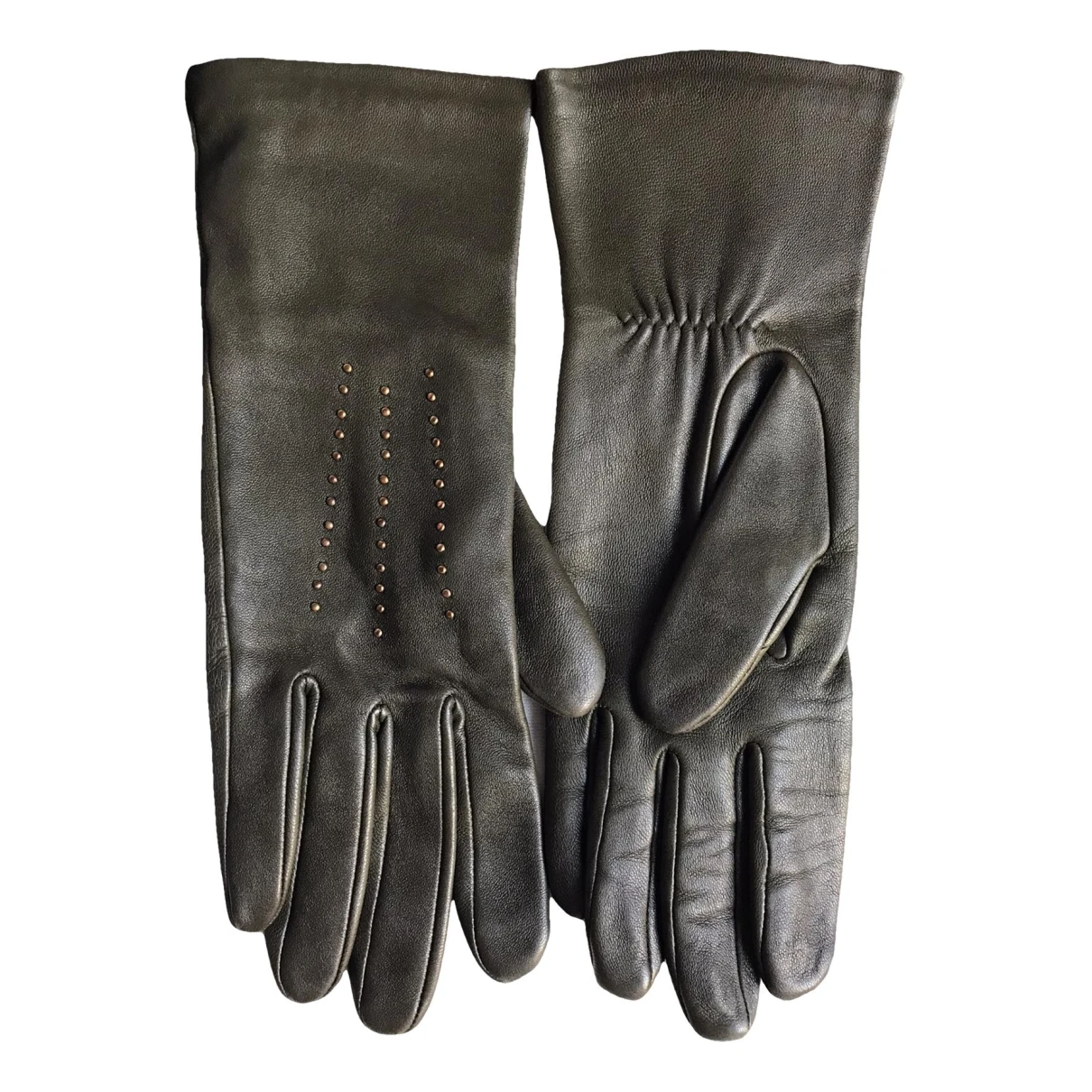 Pre-owned Agnelle Leather Gloves In Green