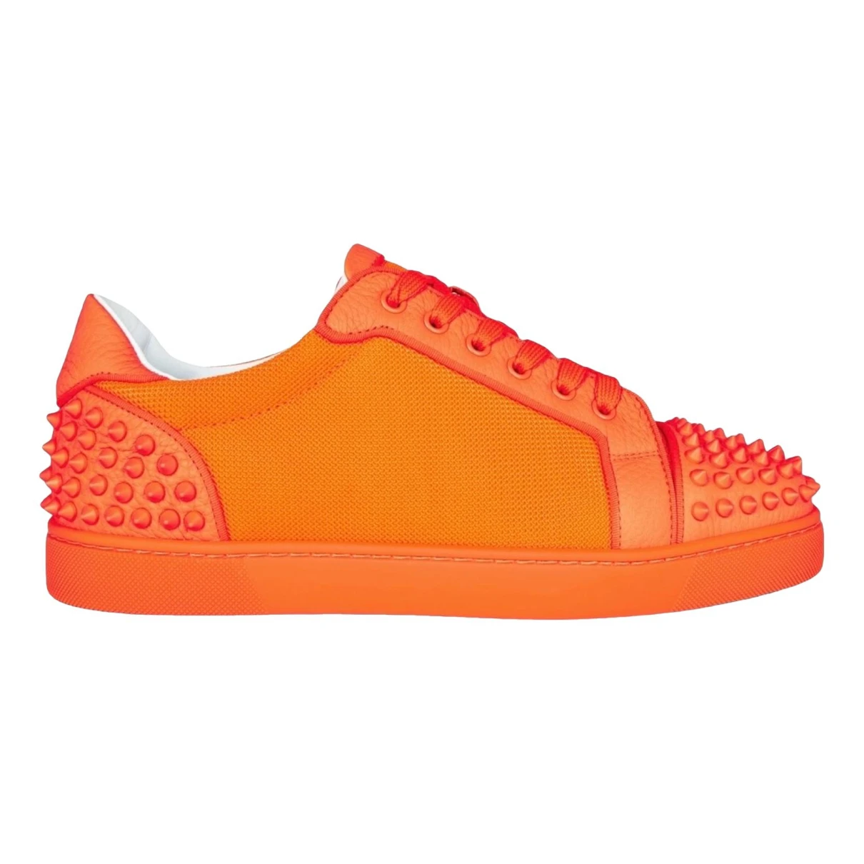 Pre-owned Christian Louboutin Leather Low Trainers In Orange