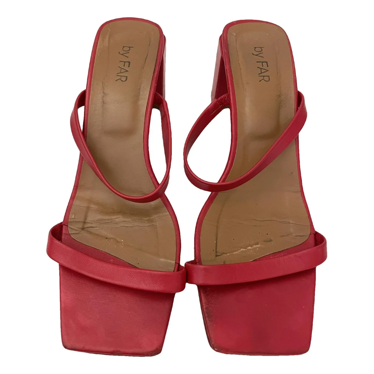 Pre-owned By Far Tanya Leather Sandals In Red