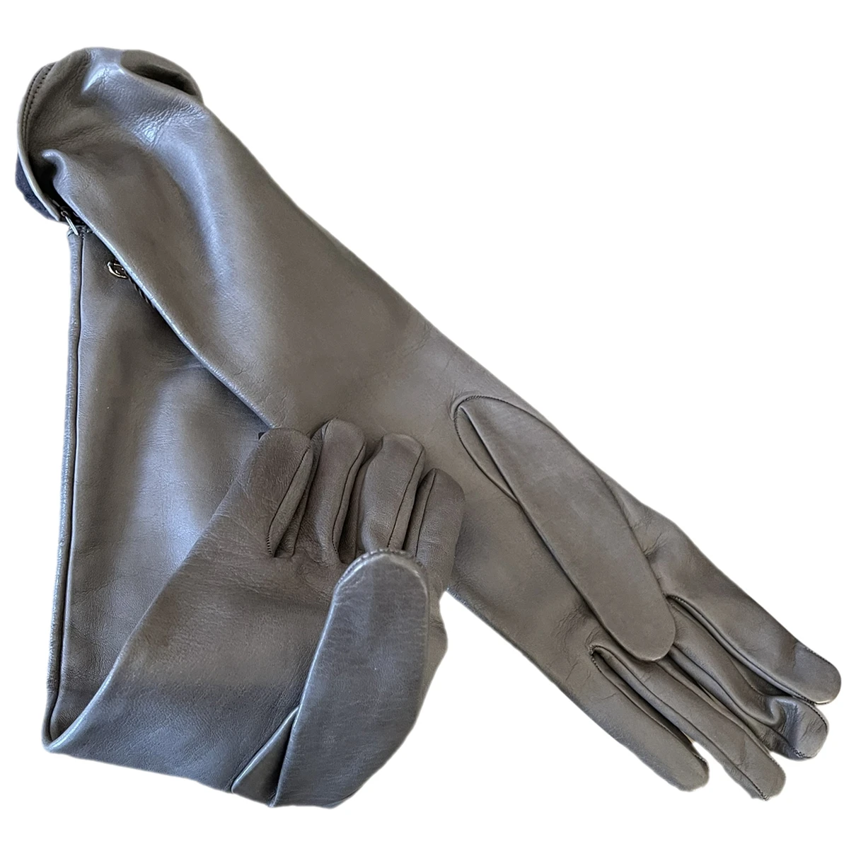 Pre-owned Gucci Leather Long Gloves In Grey