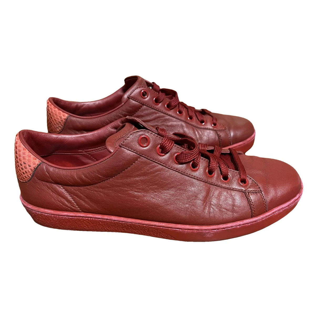 Pre-owned Gucci Ace Leather Low Trainers In Burgundy