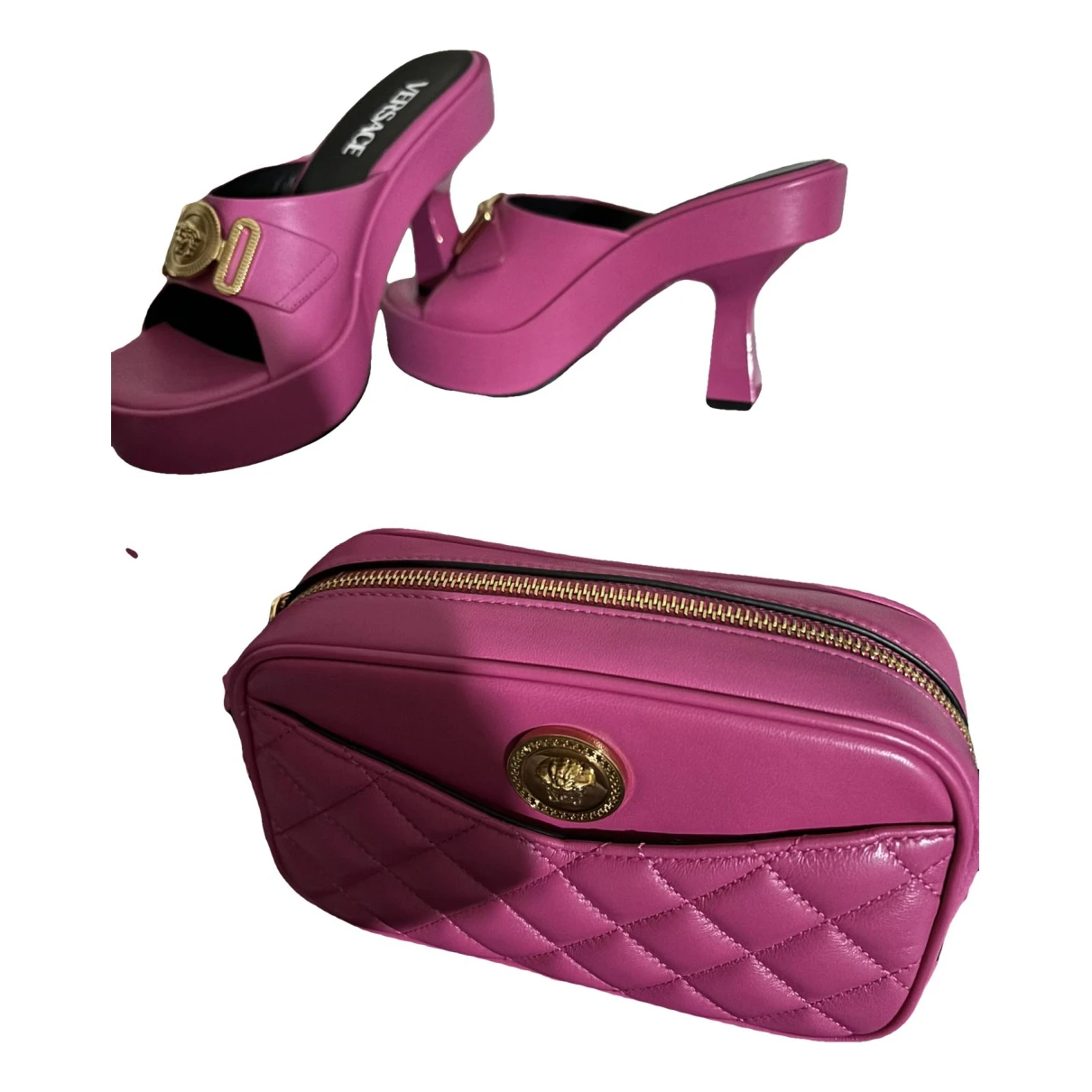 Pre-owned Versace Leather Sandals In Pink
