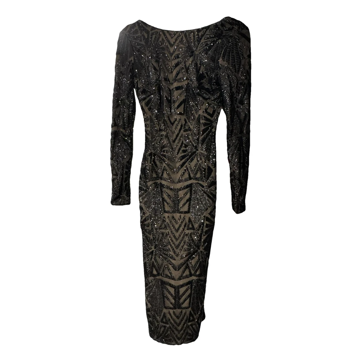 Pre-owned Dress The Population Glitter Mid-length Dress In Black