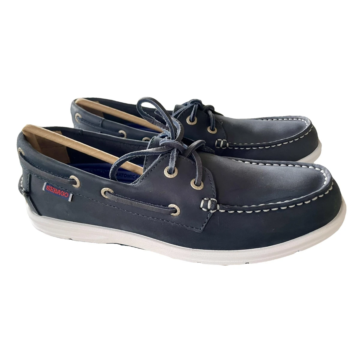 Pre-owned Sebago Leather Flats In Navy