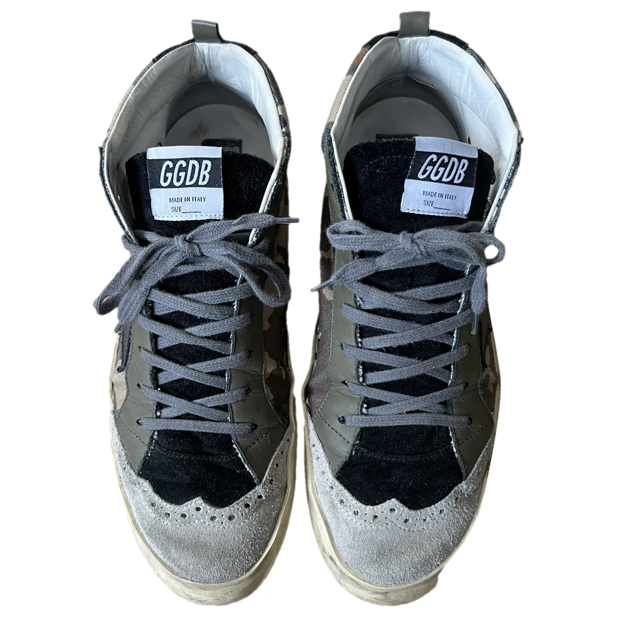 Pre-owned Golden Goose Mid Star Cloth Low Trainers In Khaki