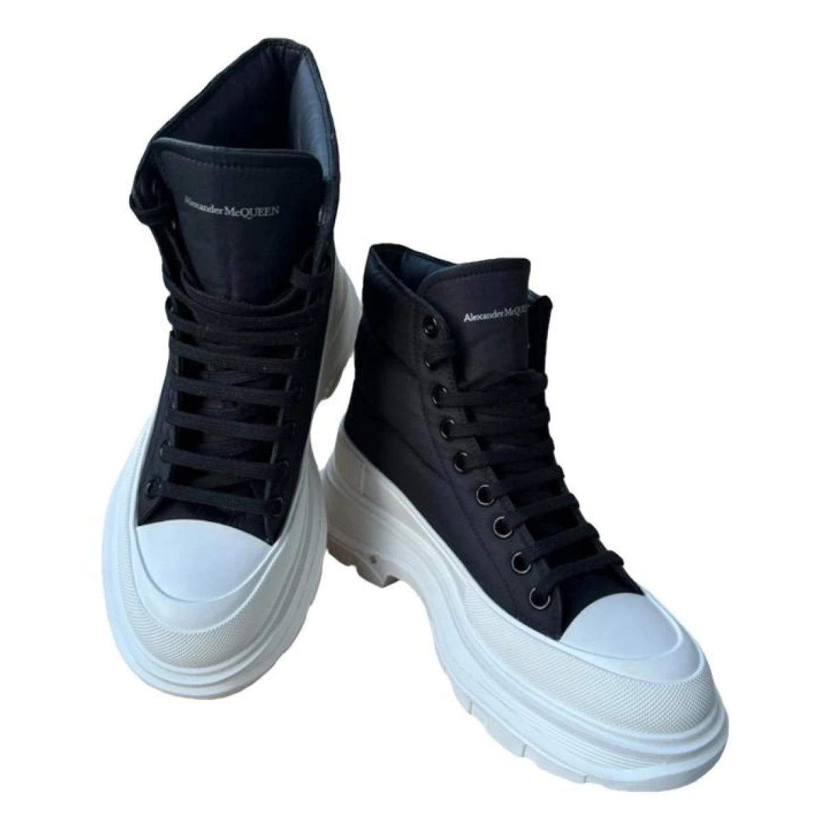Pre-owned Alexander Mcqueen Cloth Trainers In Black