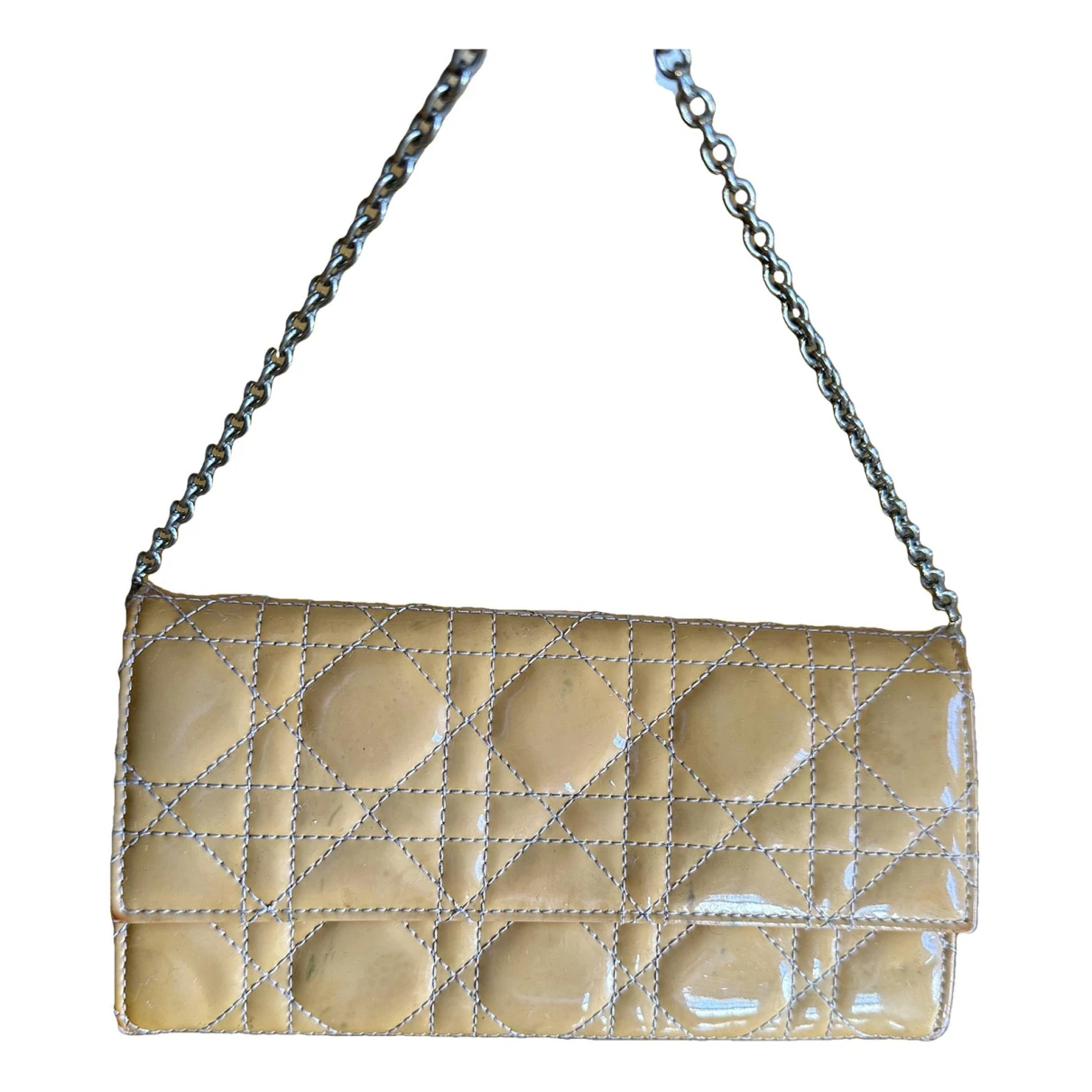 Pre-owned Dior Wallet On Chain Patent Leather Mini Bag In Camel