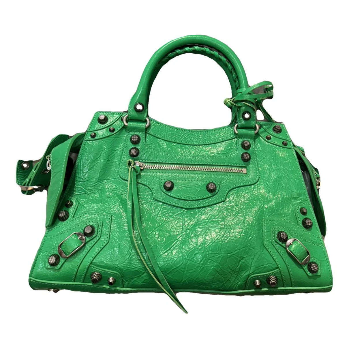 Pre-owned Balenciaga Neo Cagole City Leather Handbag In Green