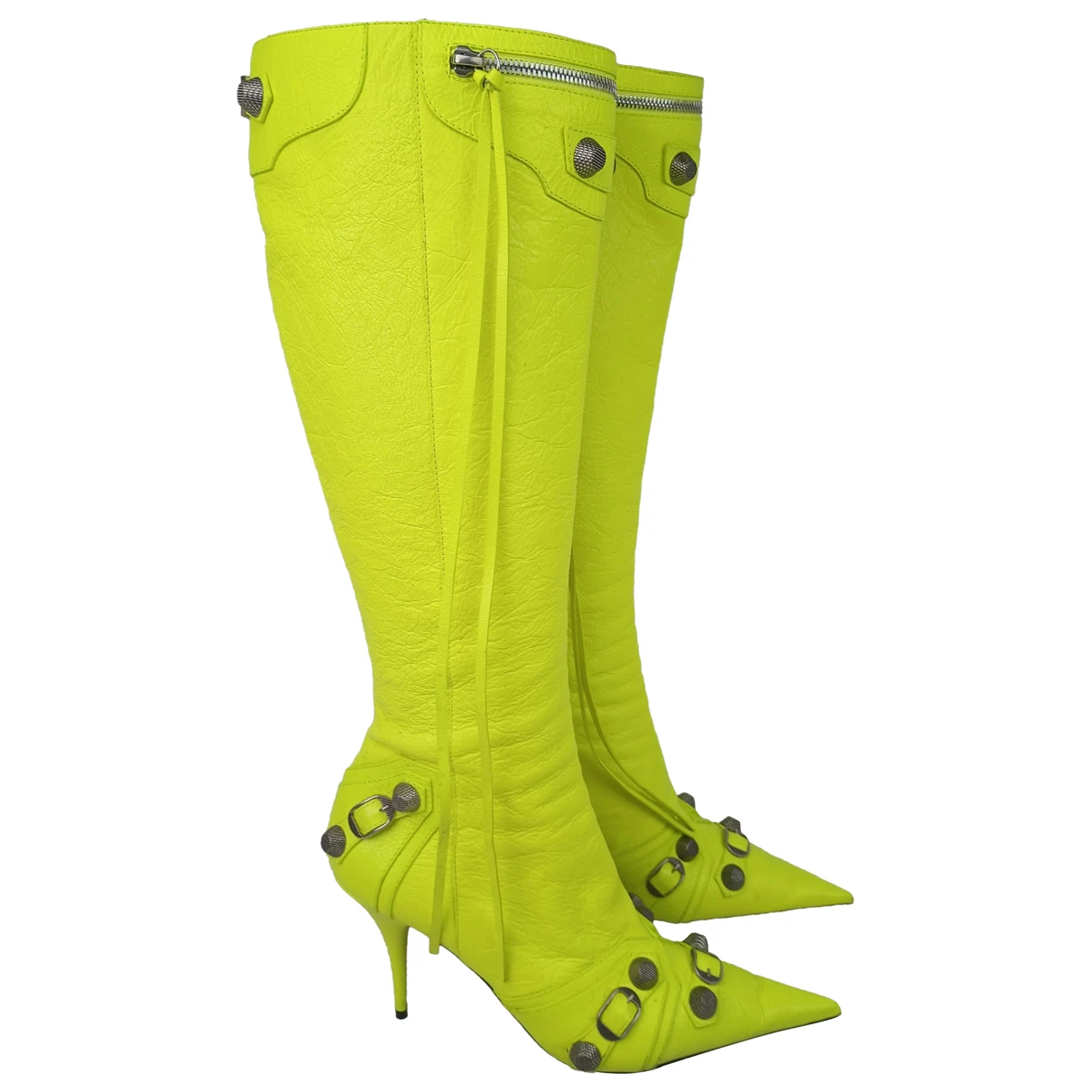 Pre-owned Balenciaga Cagole Leather Boots In Yellow