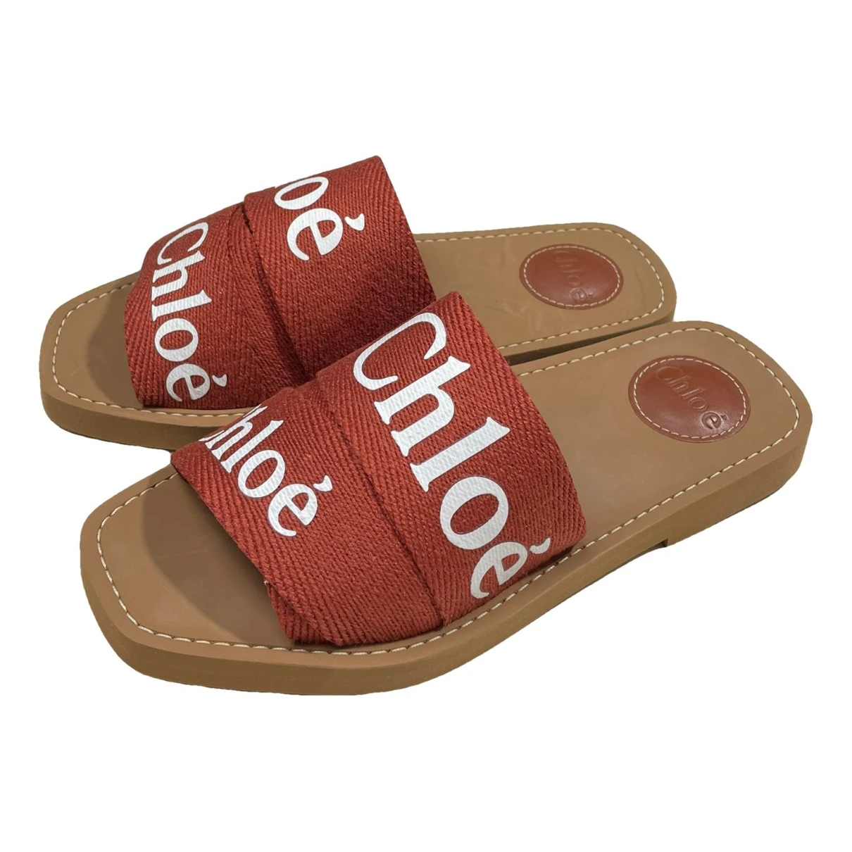 Pre-owned Chloé Woody Cloth Sandal In Red
