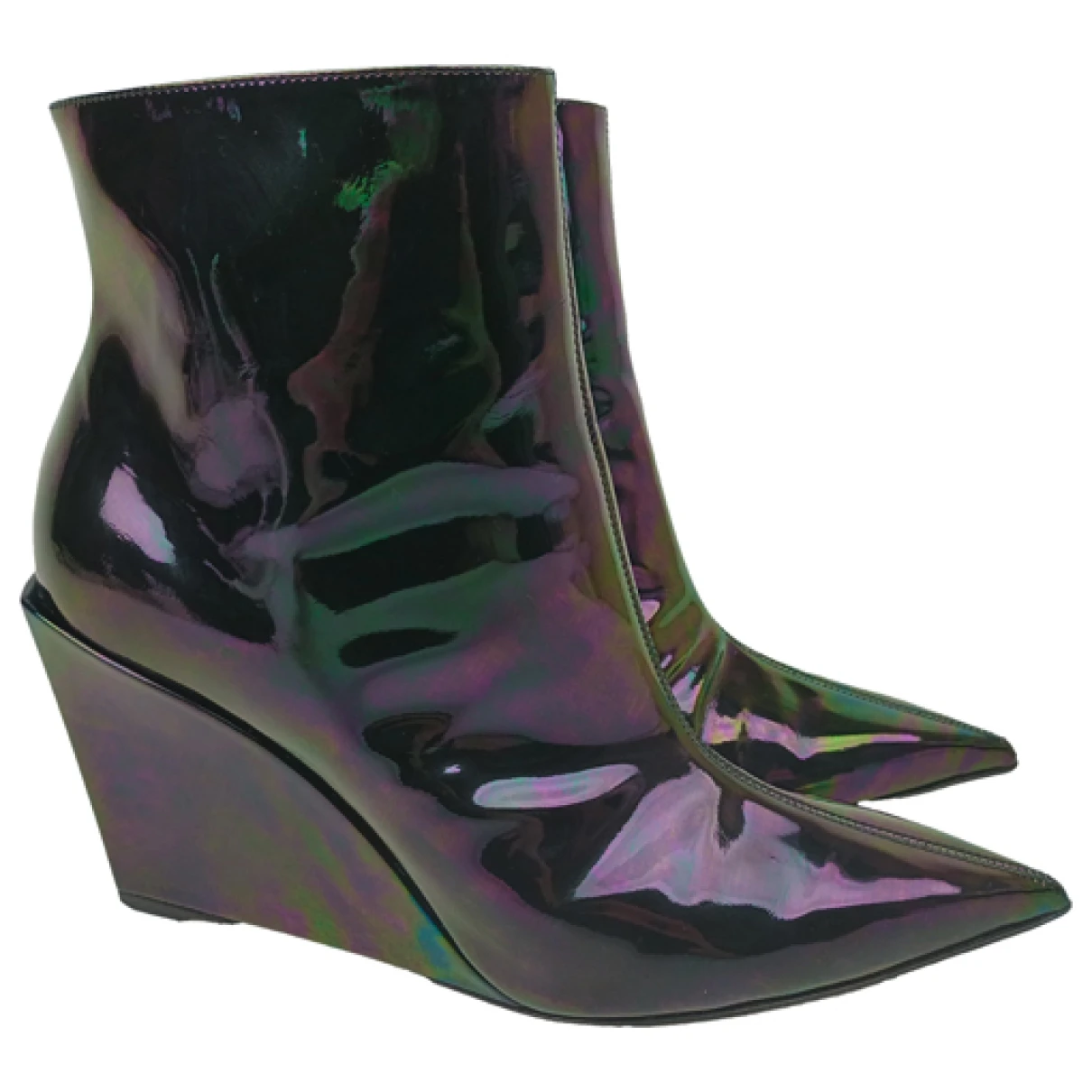 Pre-owned Christian Louboutin Patent Leather Ankle Boots In Metallic