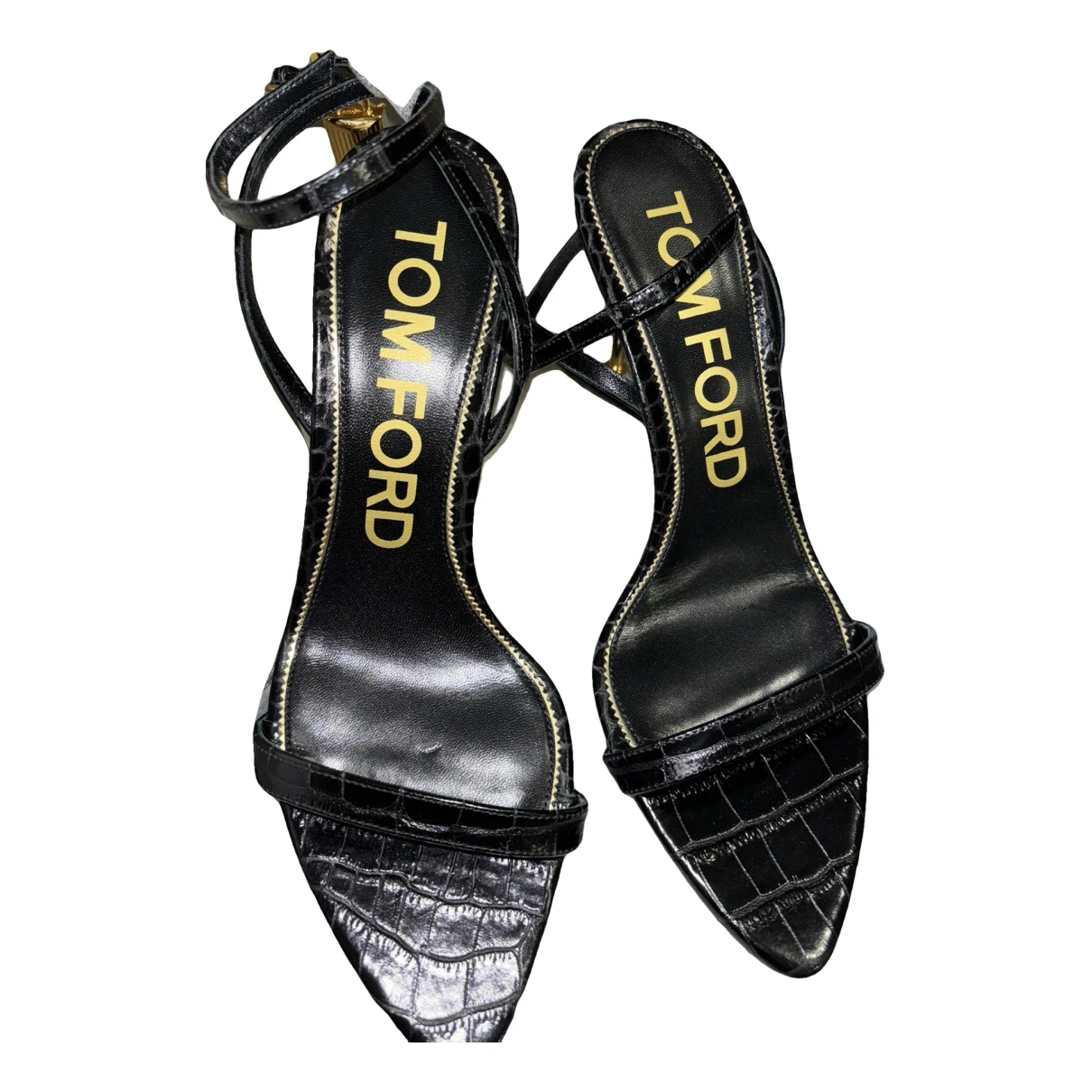 Pre-owned Tom Ford Padlock Leather Sandals In Black