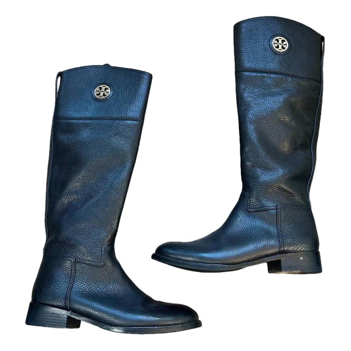 Pre-owned Tory Burch Leather Riding Boots In Black