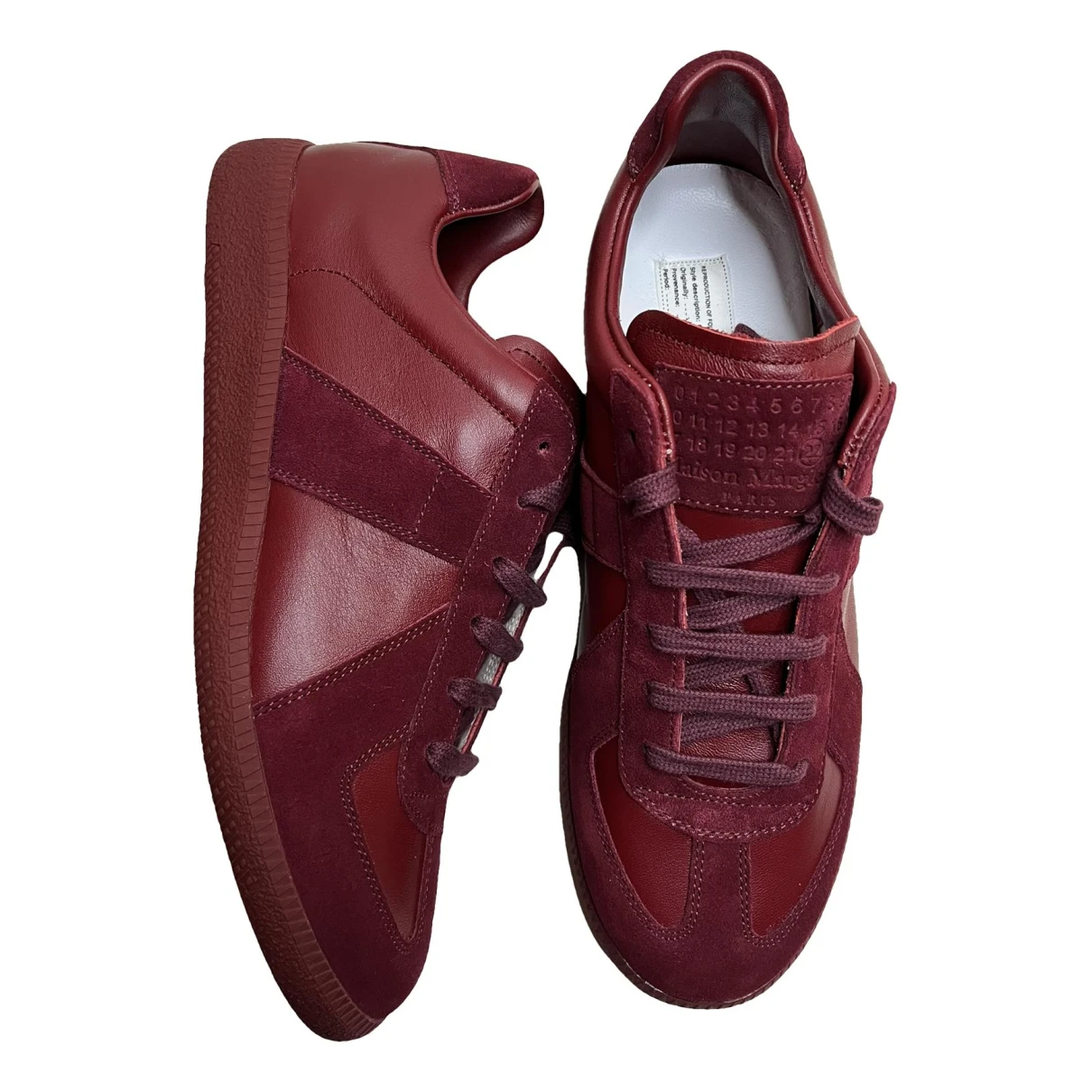 Pre-owned Maison Margiela Leather Trainers In Burgundy