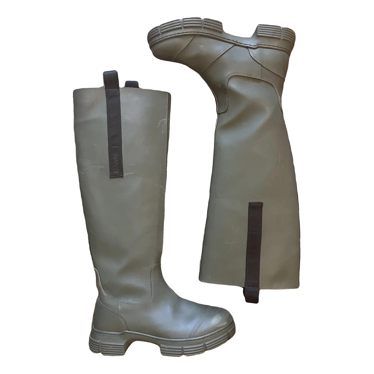 Pre-owned Ganni Wellington Boots In Green