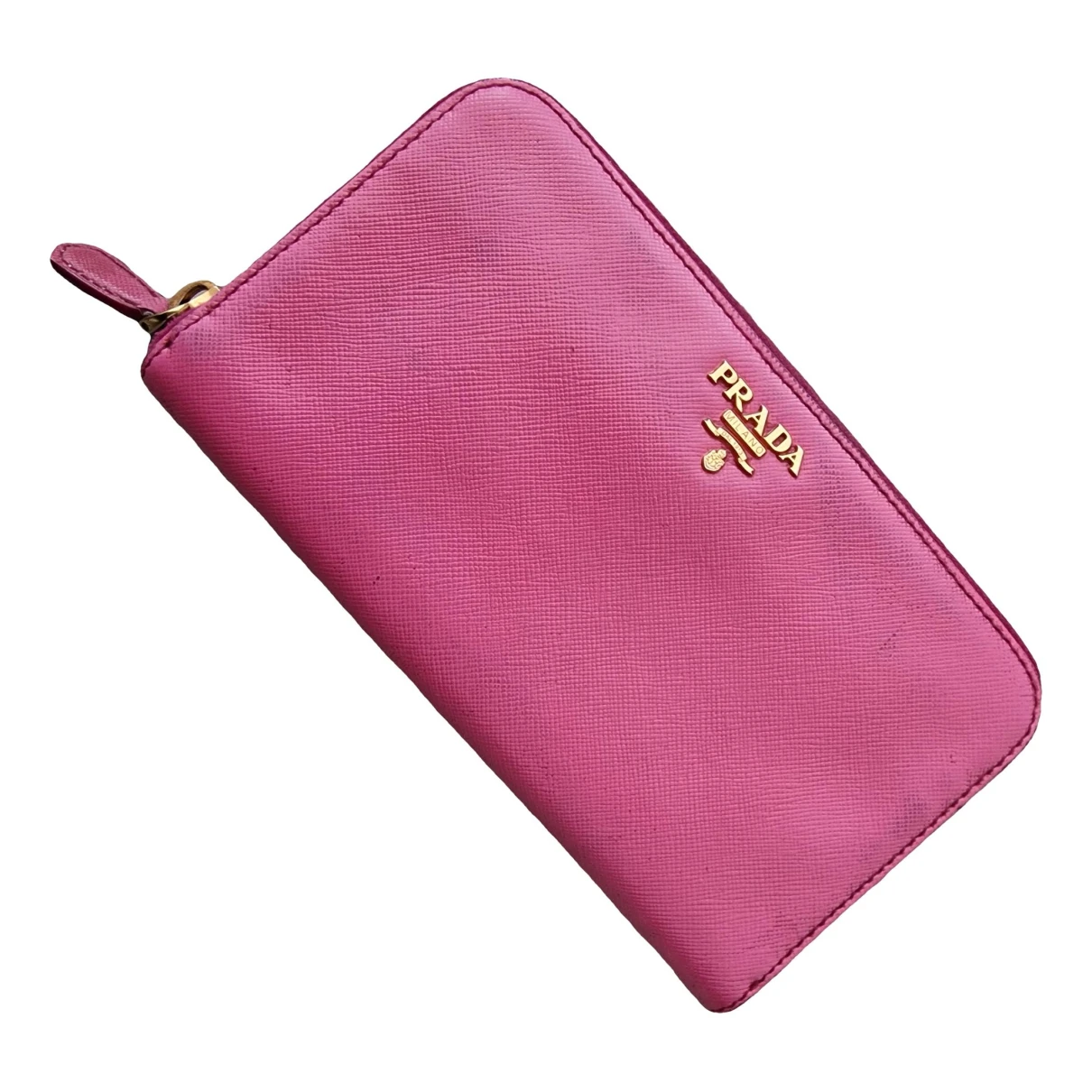 Pre-owned Prada Diagramme Leather Wallet In Pink