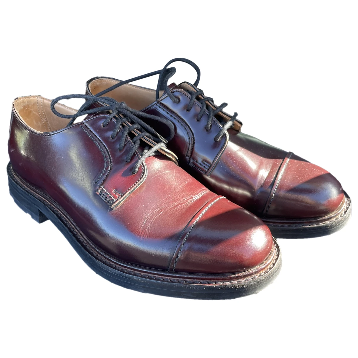 Pre-owned Church's Leather Lace Ups In Burgundy