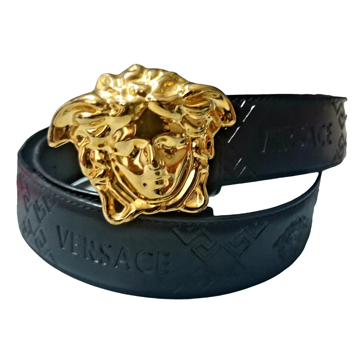 Pre-owned Versace Medusa Leather Belt In Gold
