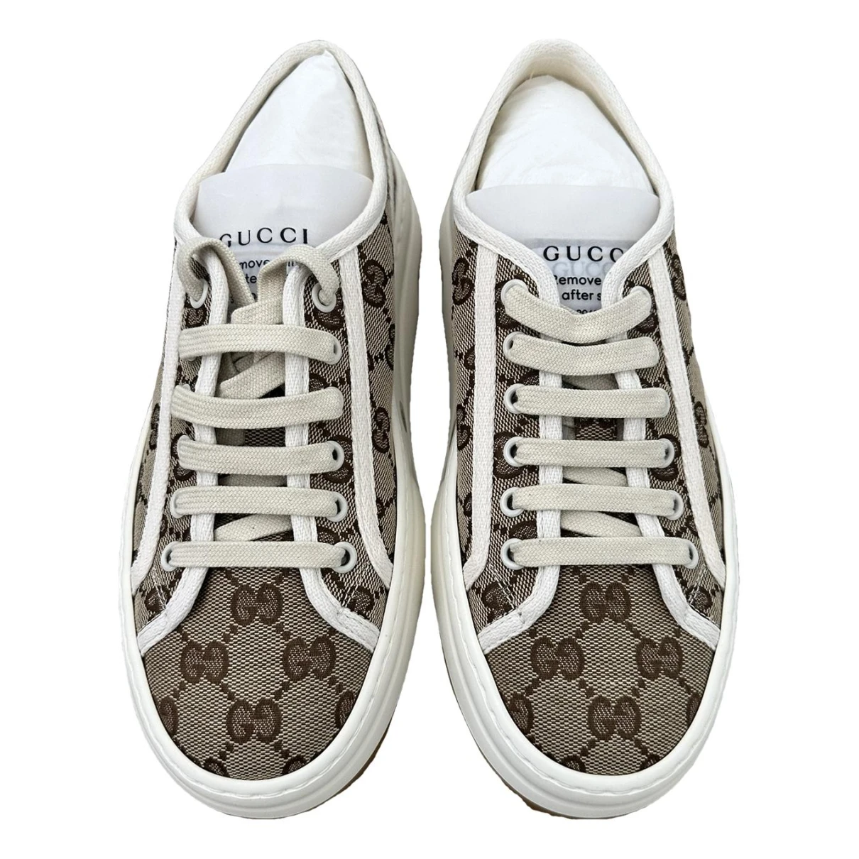 Pre-owned Gucci Cloth Trainers In Beige