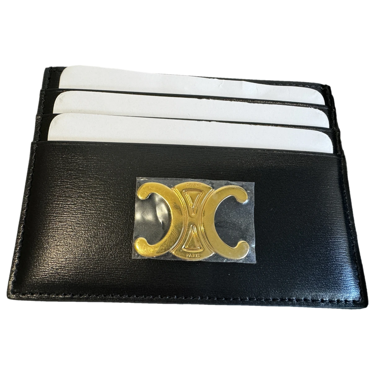 Pre-owned Celine Leather Card Wallet In Black