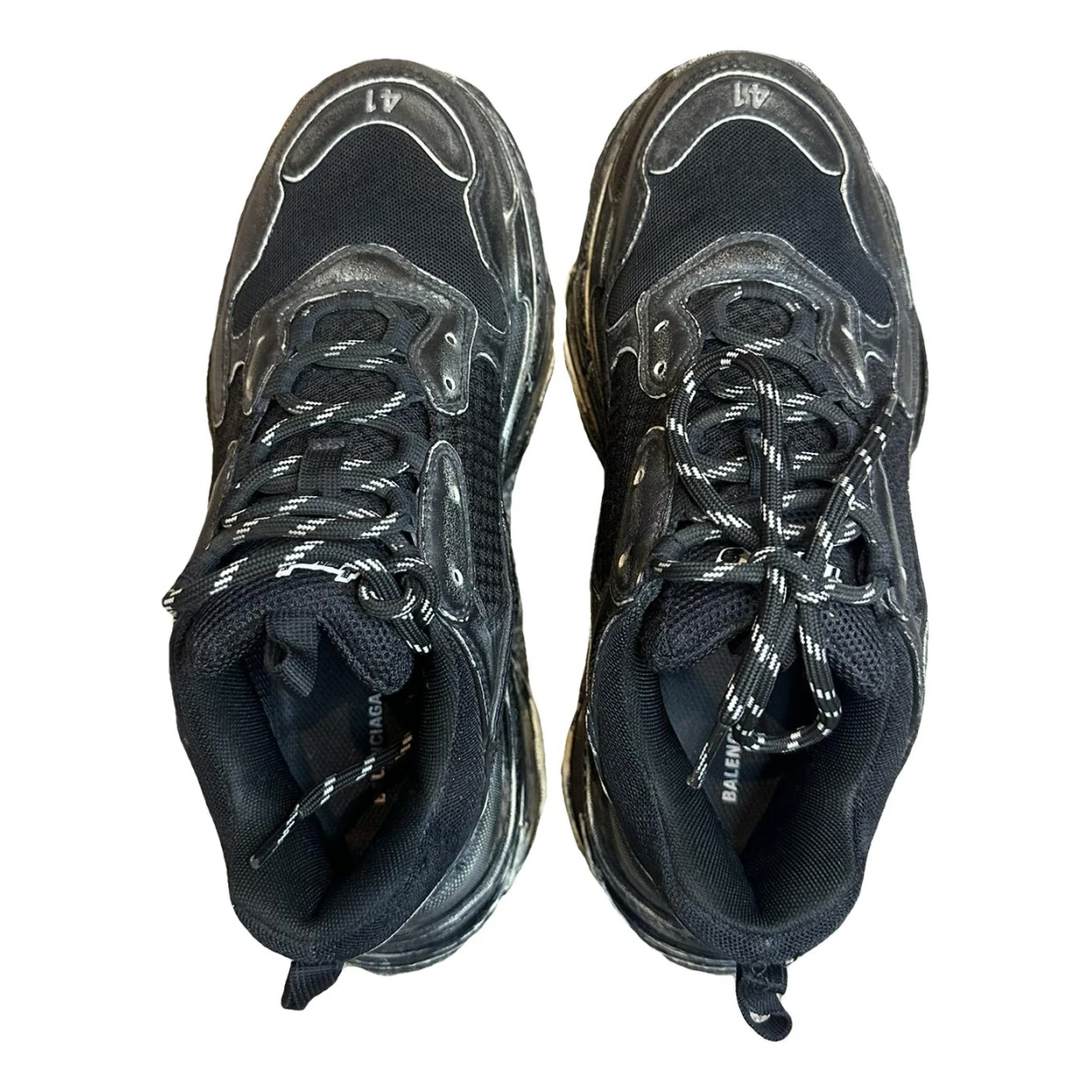Pre-owned Balenciaga Triple S Leather High Trainers In Black