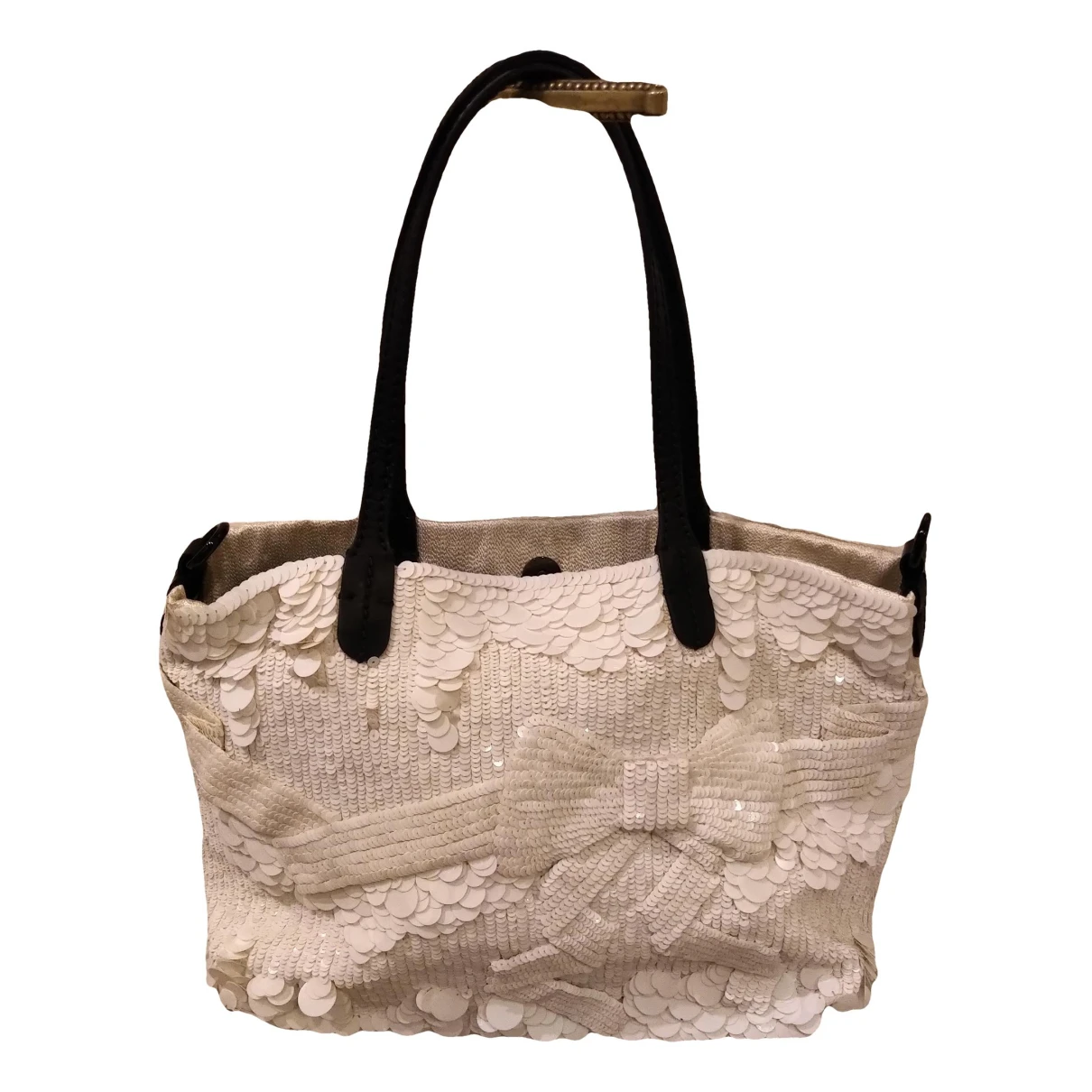 Pre-owned Valentino Garavani Le Troisième Glitter Handbag In White