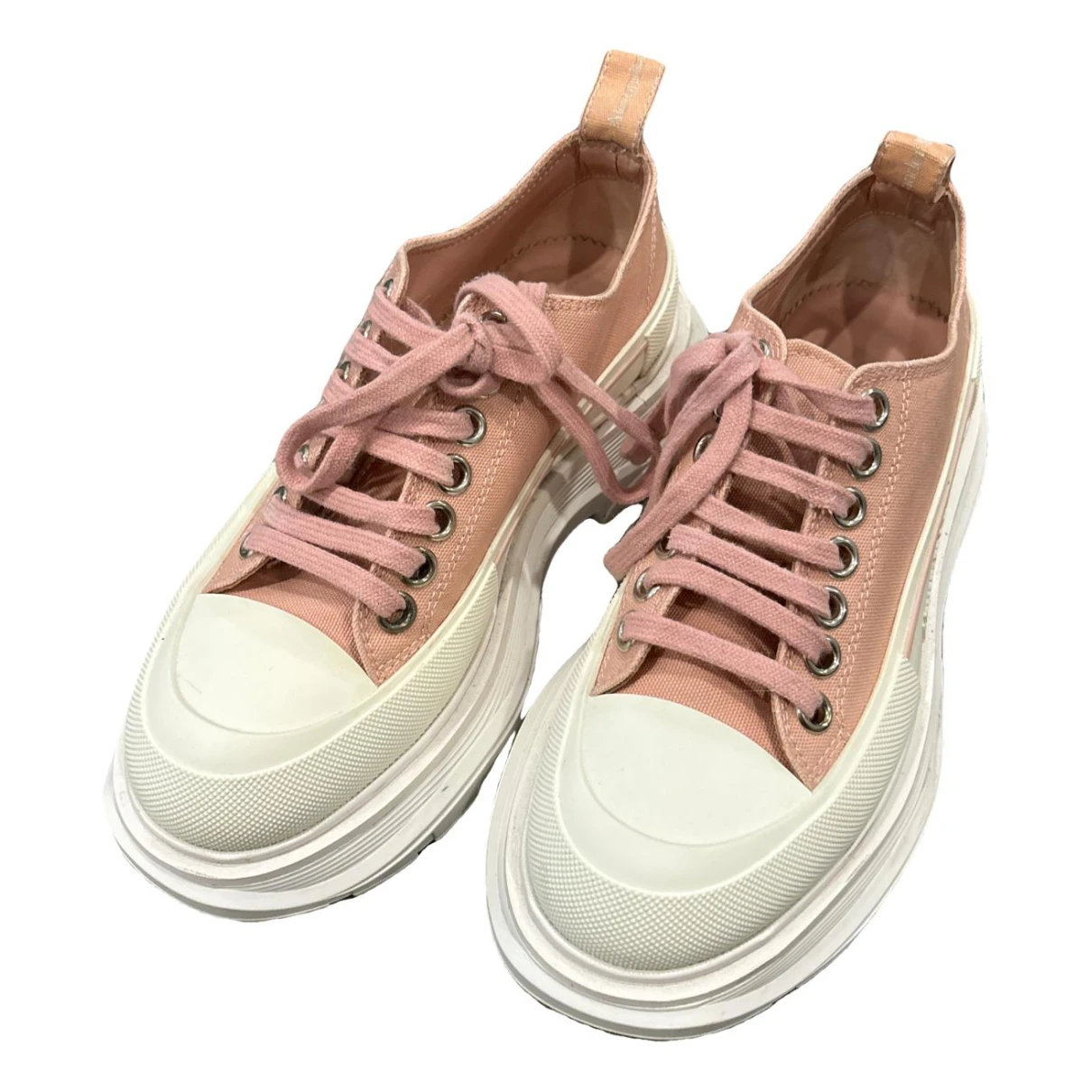 Pre-owned Alexander Mcqueen Cloth Lace Ups In Pink