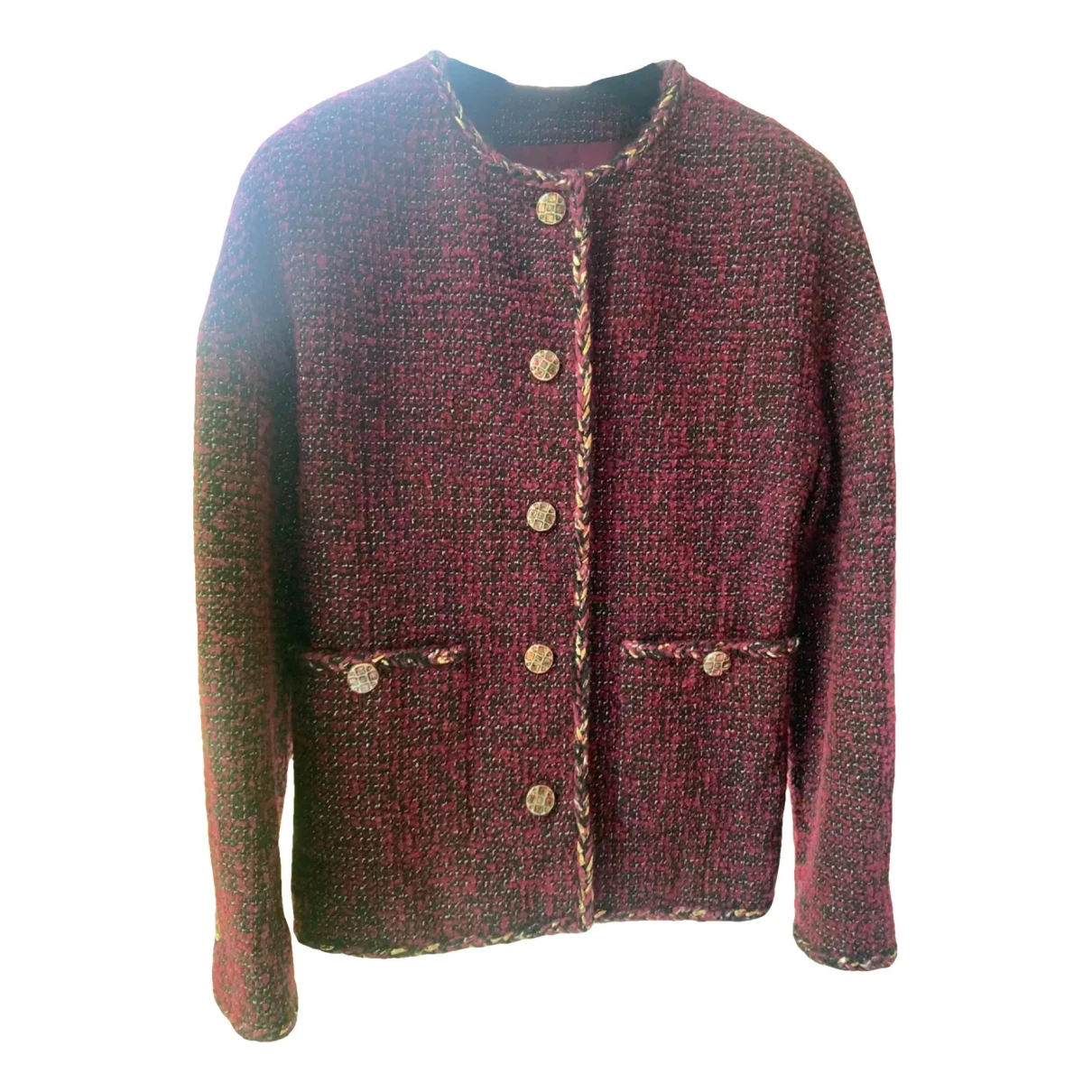 Pre-owned Chanel Wool Short Vest In Burgundy