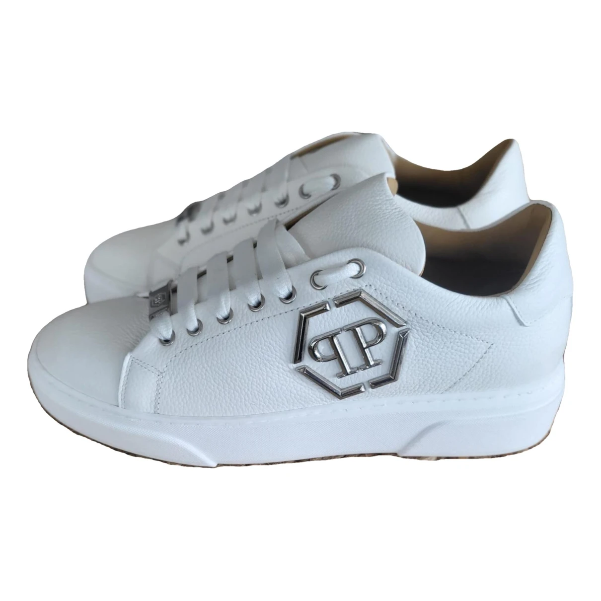 Pre-owned Philipp Plein Luxury Leather Low Trainers In White