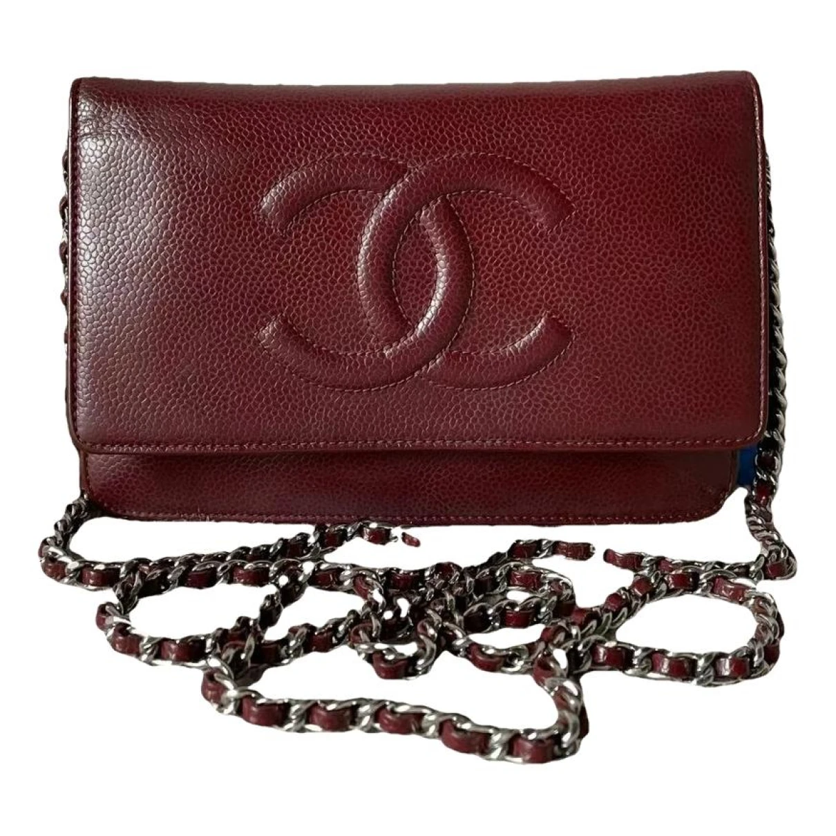 Pre-owned Chanel Wallet On Chain Double C Leather Crossbody Bag In Burgundy