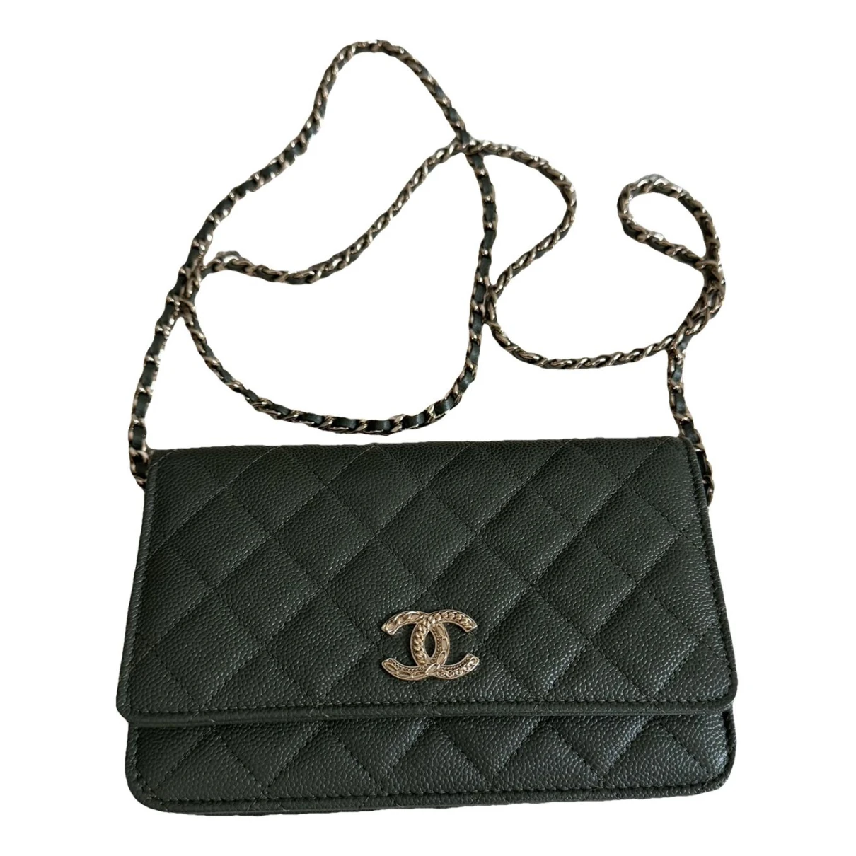 Pre-owned Chanel Wallet On Chain Timeless/classique Leather Crossbody Bag In Green