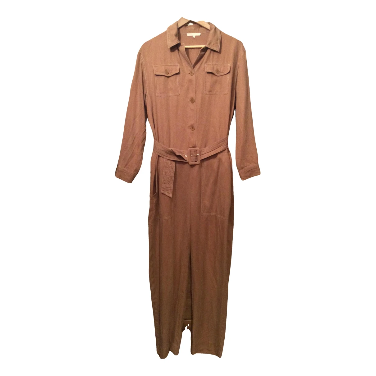 Pre-owned Maje Linen Jumpsuit In Camel