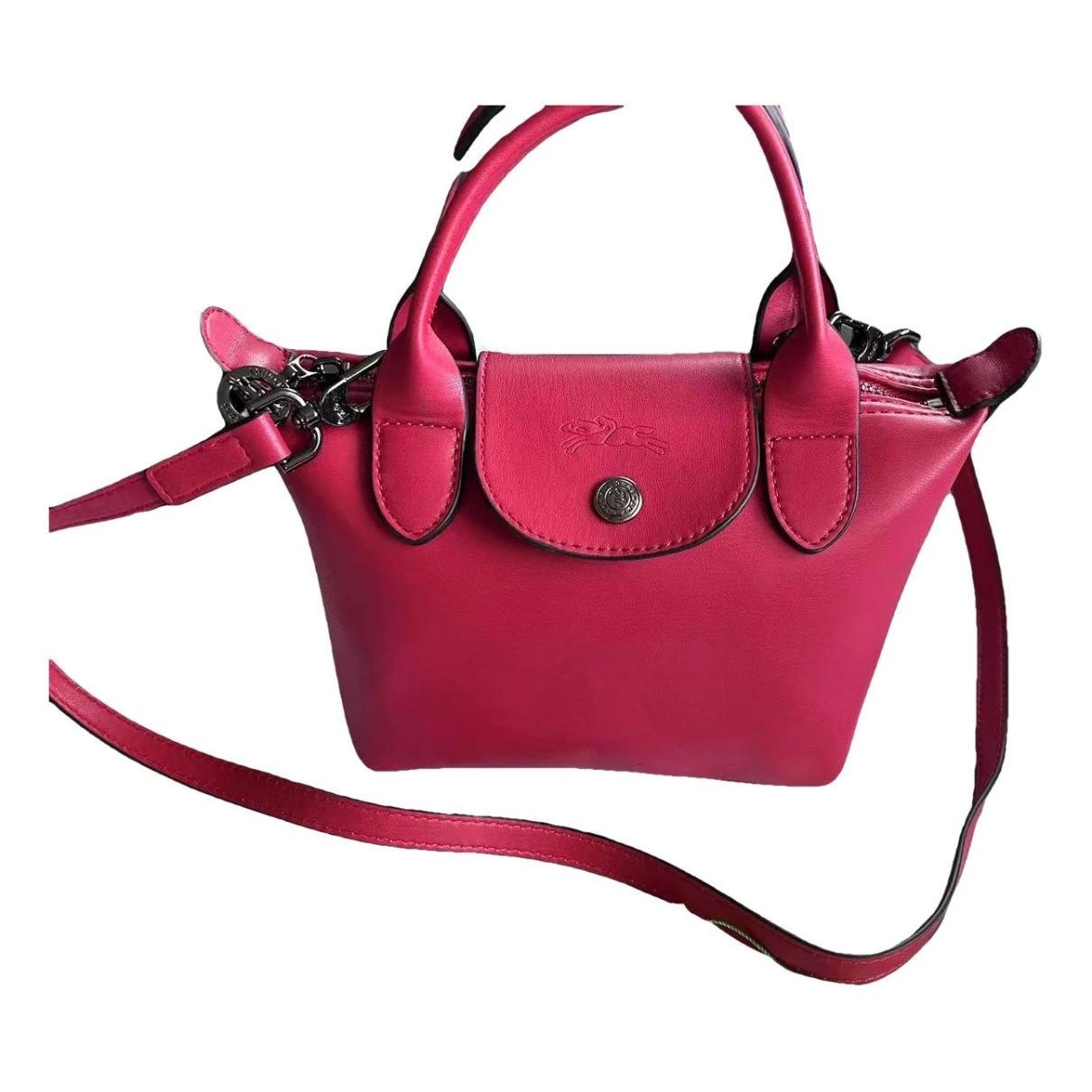 Pre-owned Longchamp Pliage Leather Tote In Red