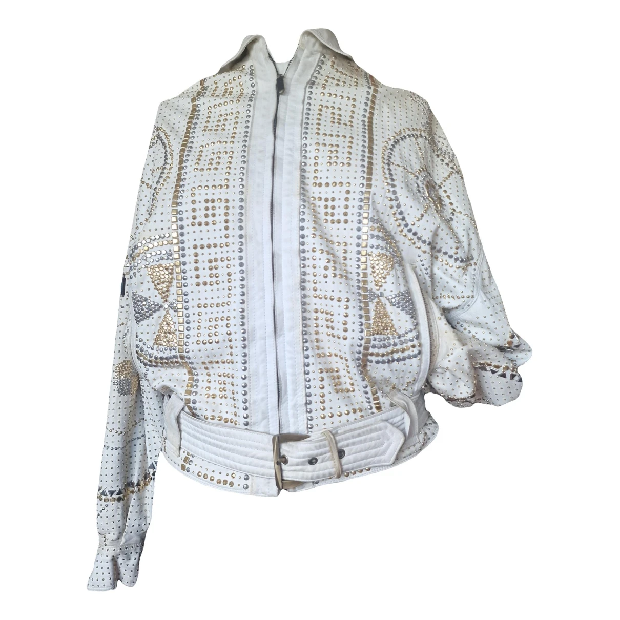 Pre-owned Versace Leather Jacket In White