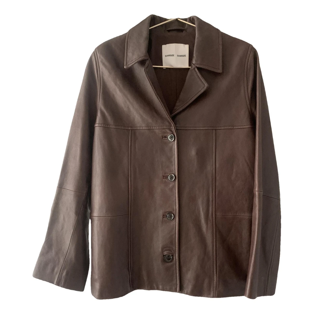 Pre-owned Samsoe & Samsoe Leather Jacket In Brown