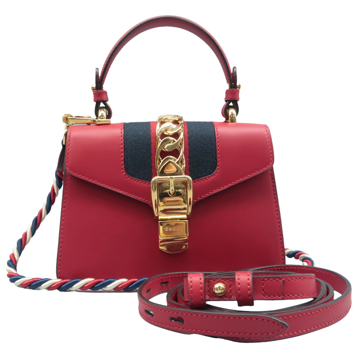 Pre-owned Gucci Sylvie Top Handle Leather Satchel In Red