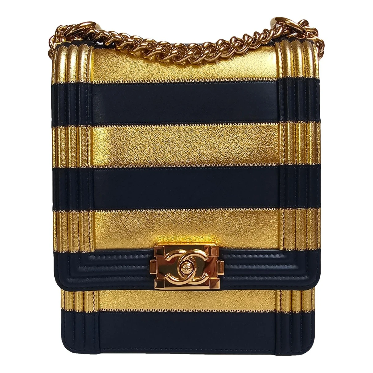 Pre-owned Chanel Boy Leather Crossbody Bag In Gold