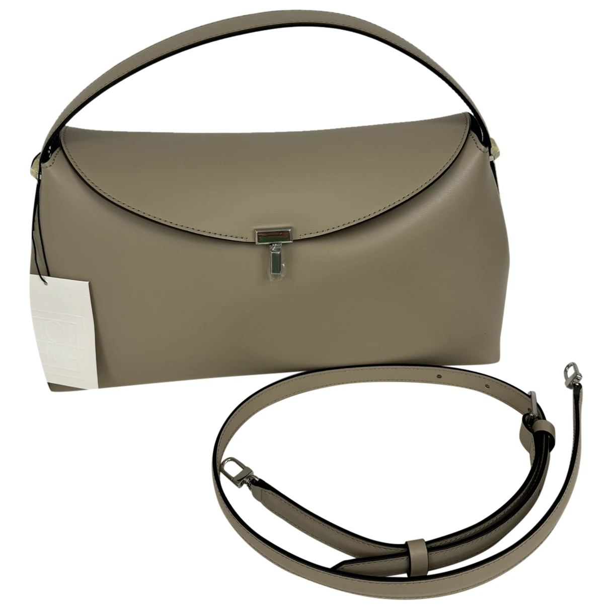 Pre-owned Totême T-lock Leather Handbag In Beige
