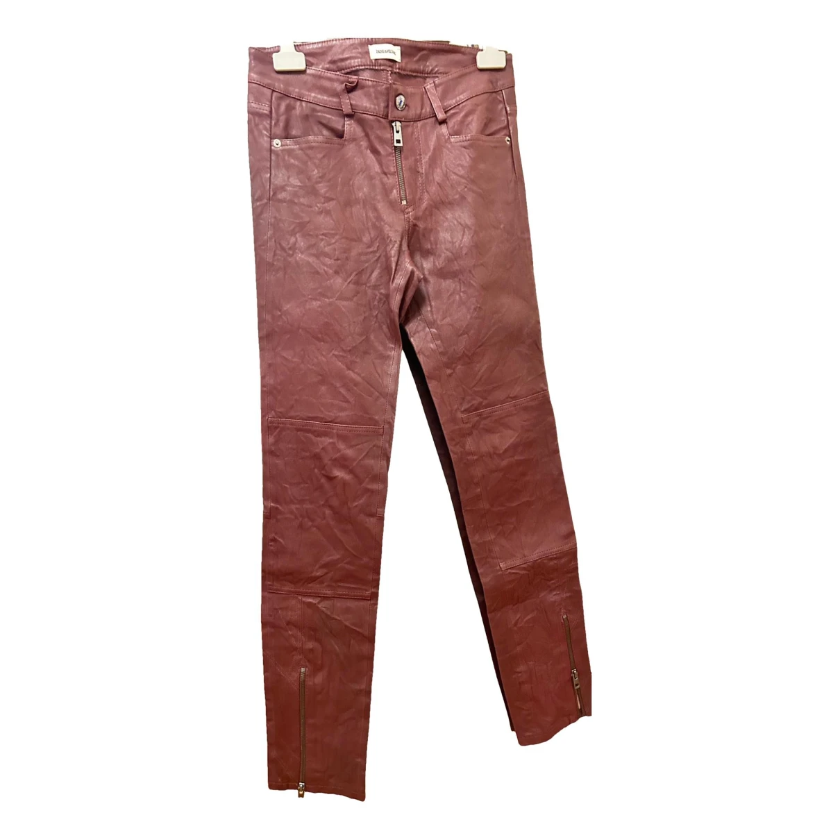 Pre-owned Zadig & Voltaire Leather Straight Pants In Burgundy
