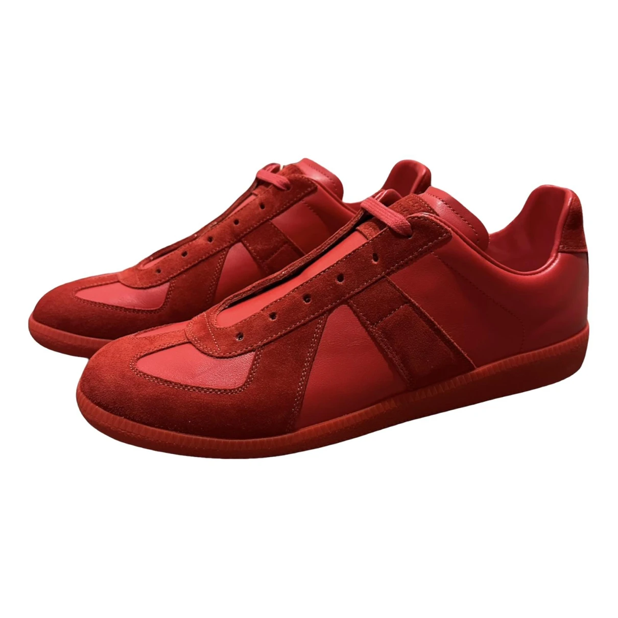 Pre-owned Maison Margiela Replica Leather Low Trainers In Red