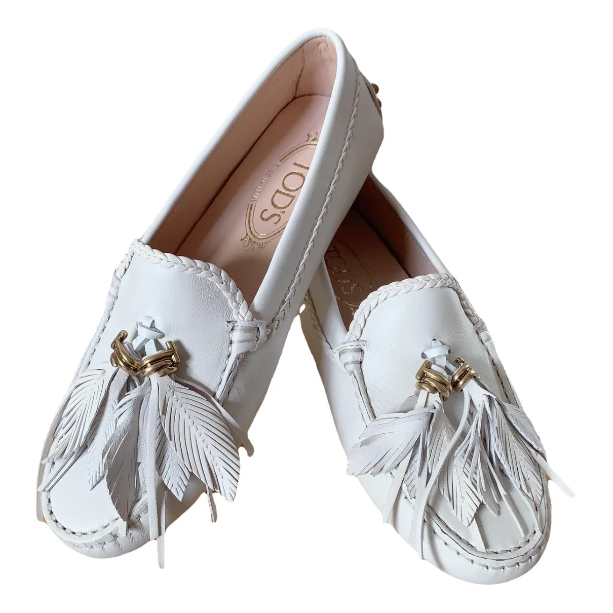 Pre-owned Tod's Leather Flats In White