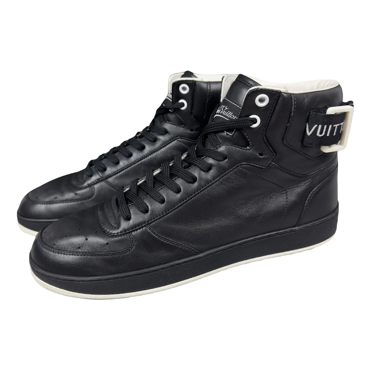 Pre-owned Louis Vuitton Rivoli Leather High Trainers In Black