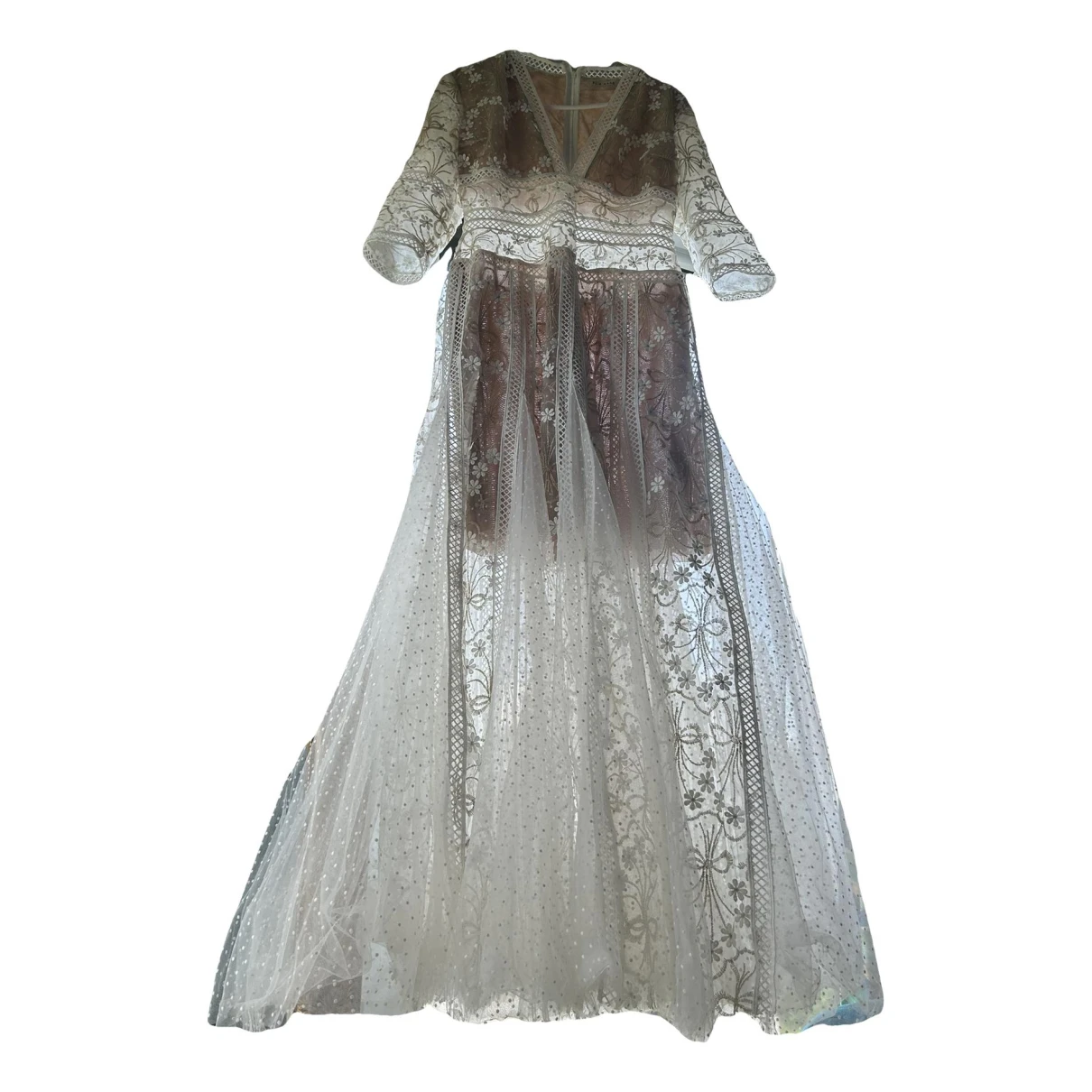 Pre-owned Elie Saab Lace Maxi Dress In White