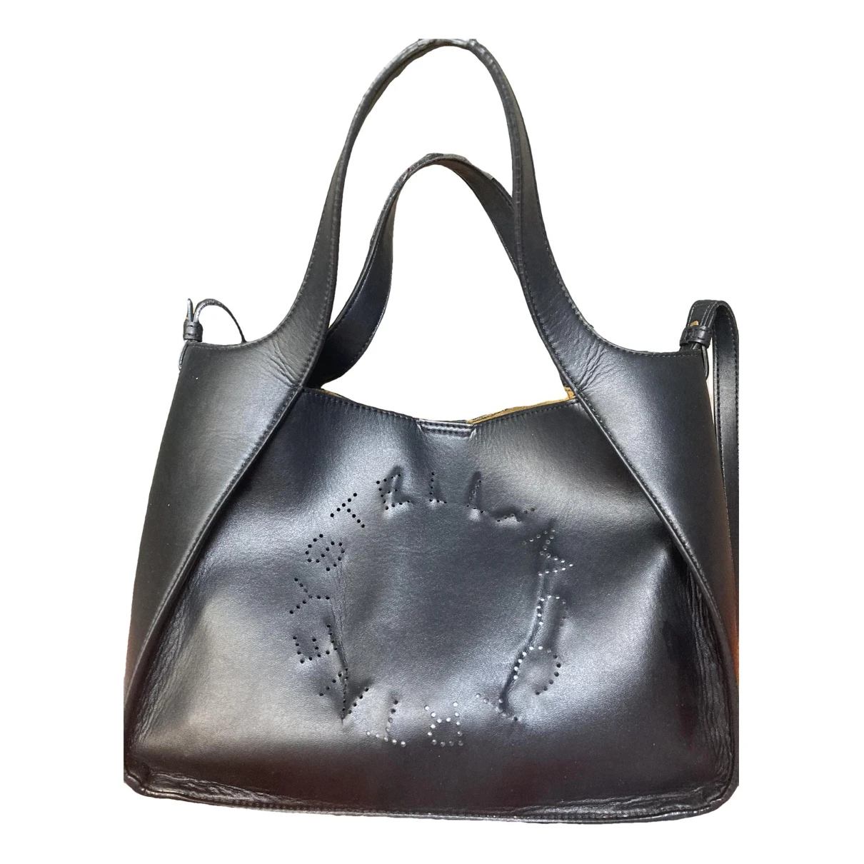 Pre-owned Stella Mccartney Logo Vegan Leather Tote In Black