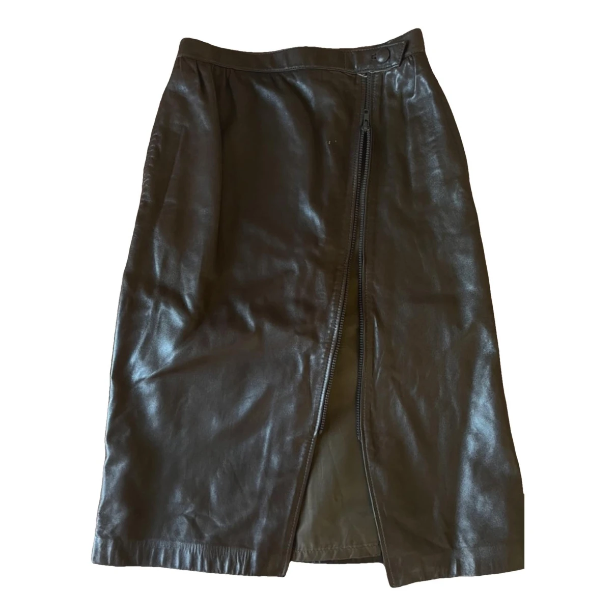 Pre-owned Courrèges Leather Mid-length Skirt In Brown