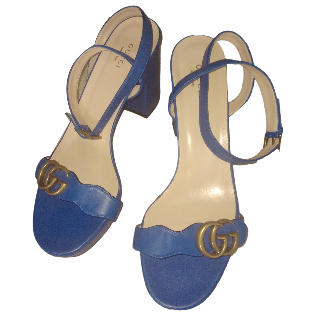 Pre-owned Gucci Marmont Leather Sandals In Blue
